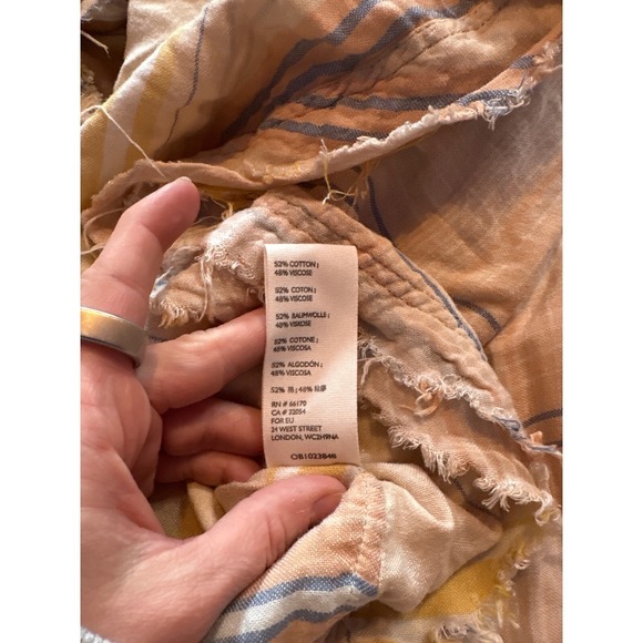 We The Free Plaid Lace Up Blouse Long Sleeve Gauzy Cotton Boho Flowy Blend Large - Picture 7 of 7